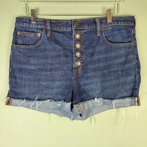 Gap 3 Inch High Rise Button Fly Denim Cut Off Cuffed Dark Wash Shorts Size 32